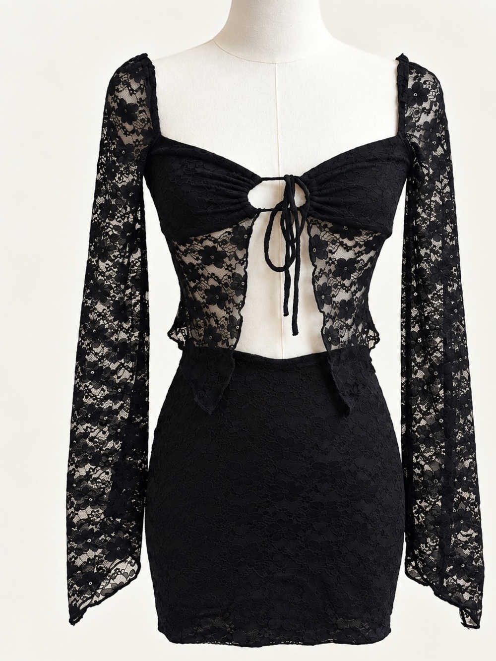 Princess Polly Black Lace 2 Piece Crop Top Mini Skirt Set US 0 Y2K